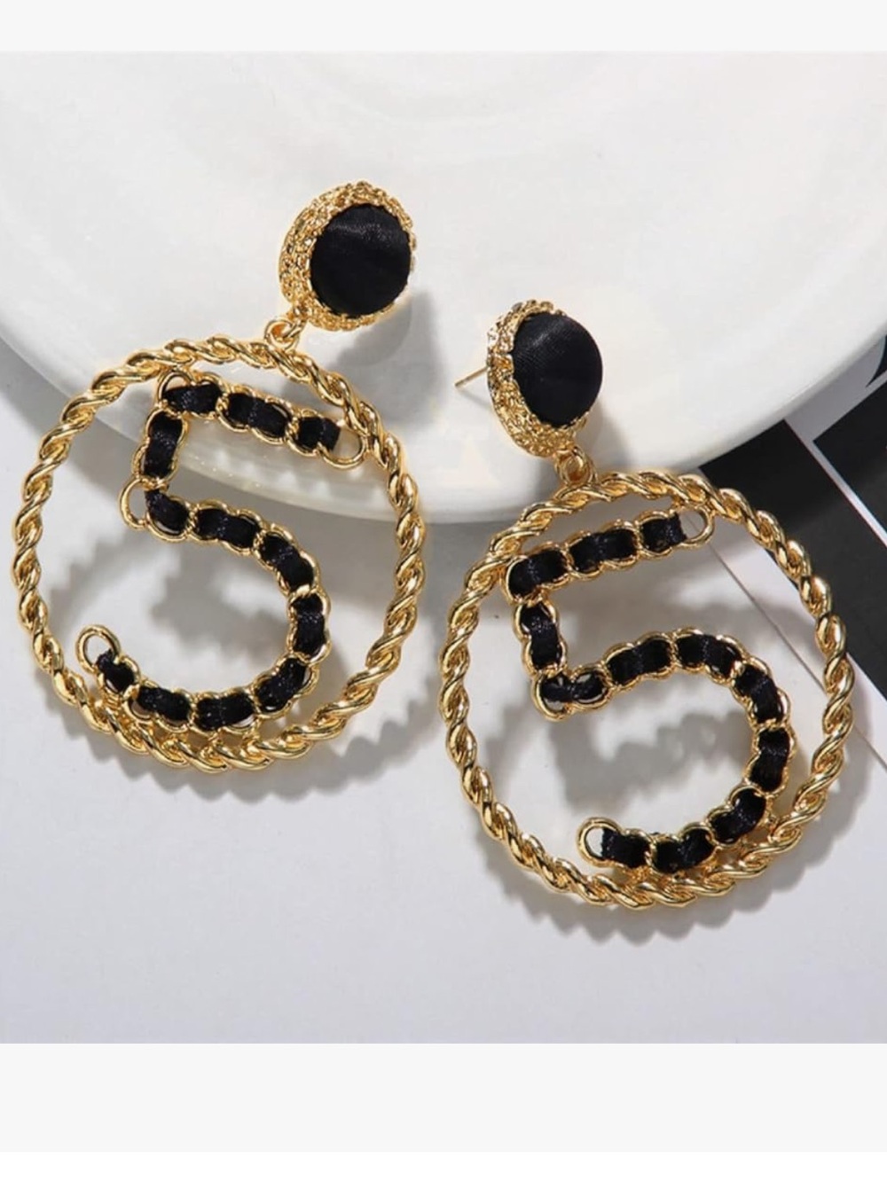 No 5 Gold and Black Number 5 Drop Earrings - Women Jewelry - Picture 5 of 5